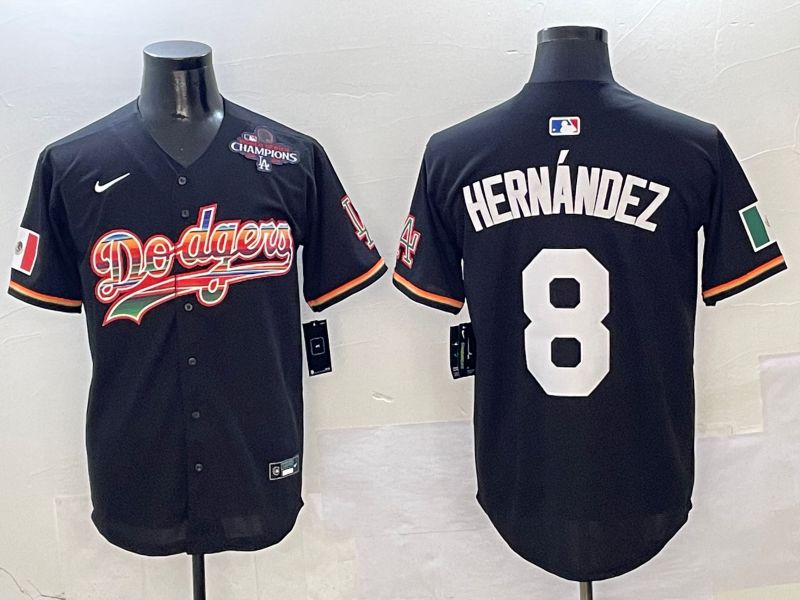 Men Los Angeles Dodgers 8 Hernandez Black rainbow Nike 2025 MLB Jersey style 6